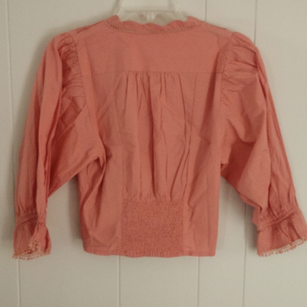 Free People Coral Lace-Trim Button Down Blouse - Picture 5 of 8